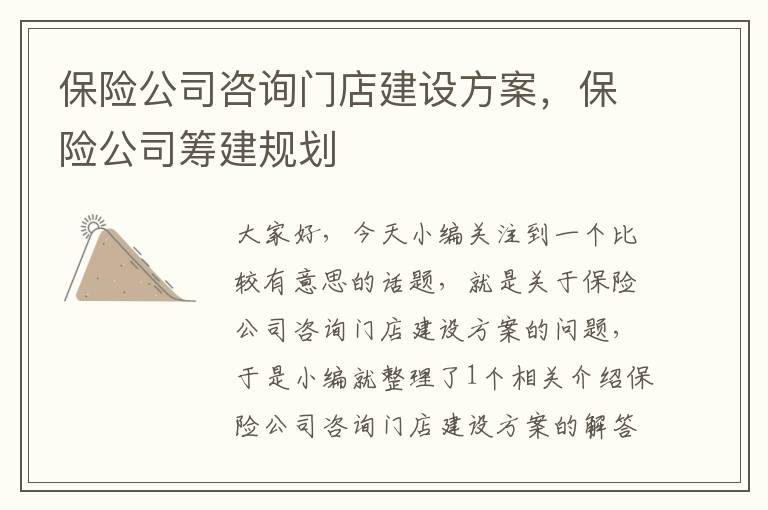 保险公司咨询门店建设方案，保险公司筹建规划