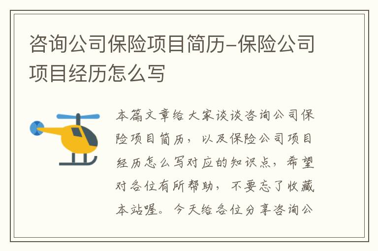 咨询公司保险项目简历-保险公司项目经历怎么写