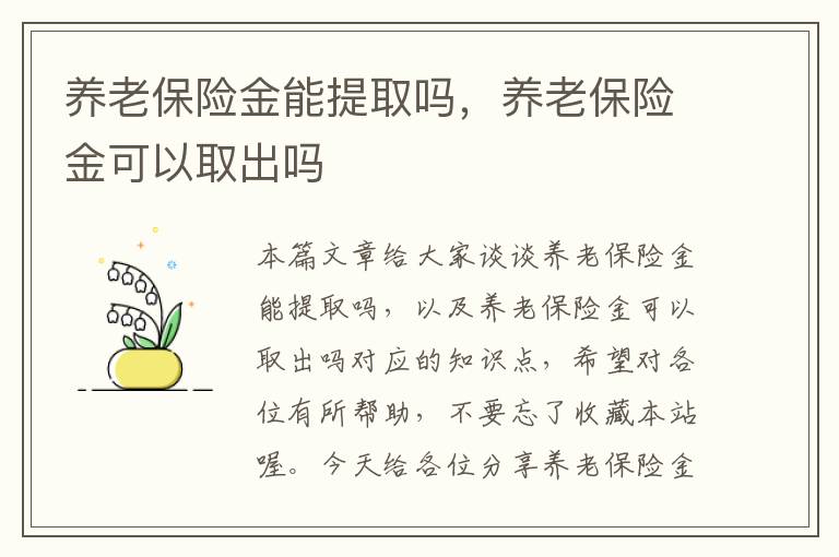 养老保险金能提取吗，养老保险金可以取出吗