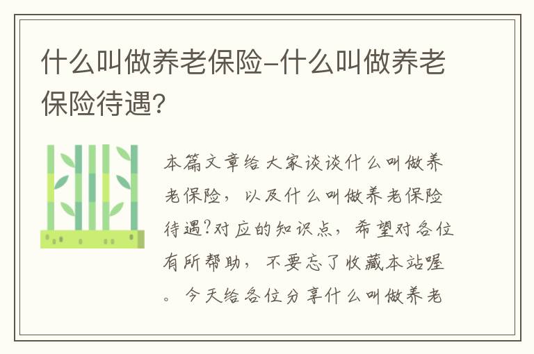 什么叫做养老保险-什么叫做养老保险待遇?