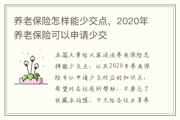 养老保险怎样能少交点，2020年养老保险可以申请少交