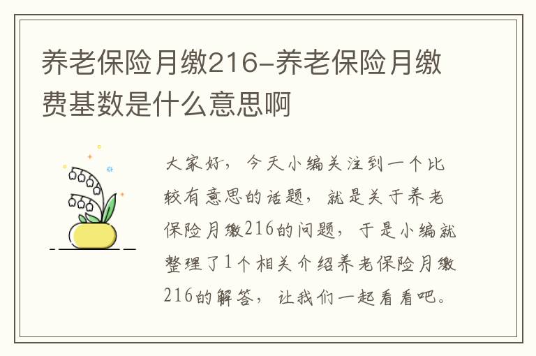 养老保险月缴216-养老保险月缴费基数是什么意思啊