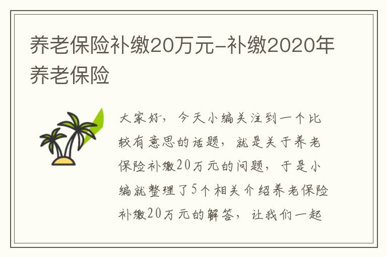 养老保险补缴20万元-补缴2020年养老保险