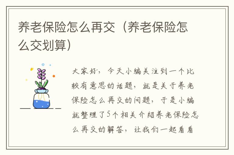 养老保险怎么再交（养老保险怎么交划算）