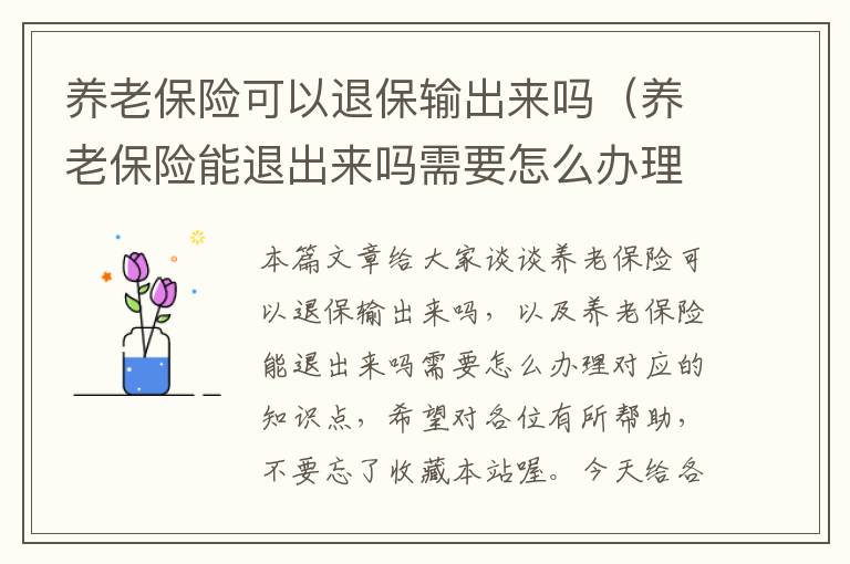 养老保险可以退保输出来吗（养老保险能退出来吗需要怎么办理）