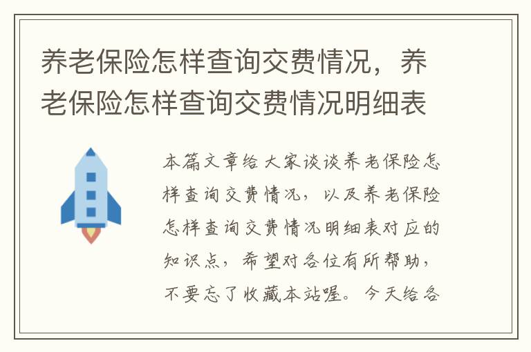 养老保险怎样查询交费情况，养老保险怎样查询交费情况明细表