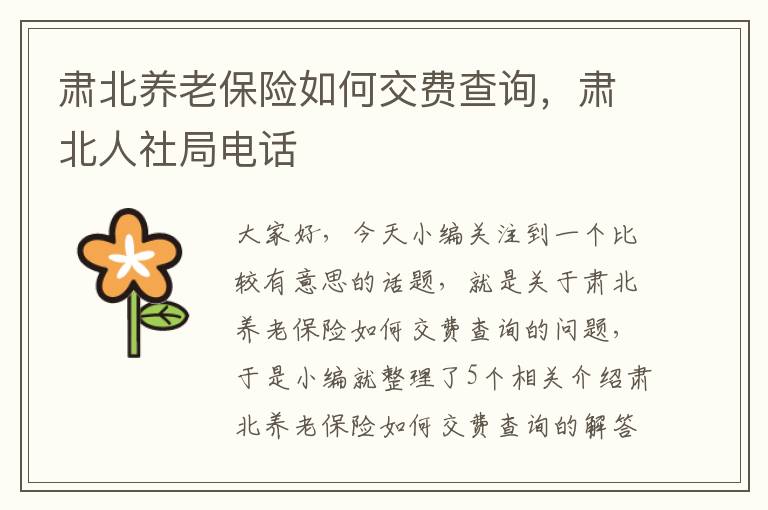 肃北养老保险如何交费查询，肃北人社局电话