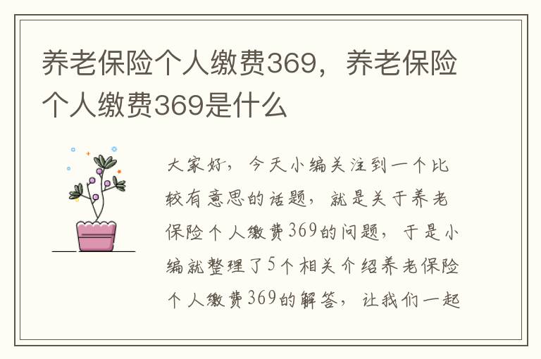 养老保险个人缴费369，养老保险个人缴费369是什么