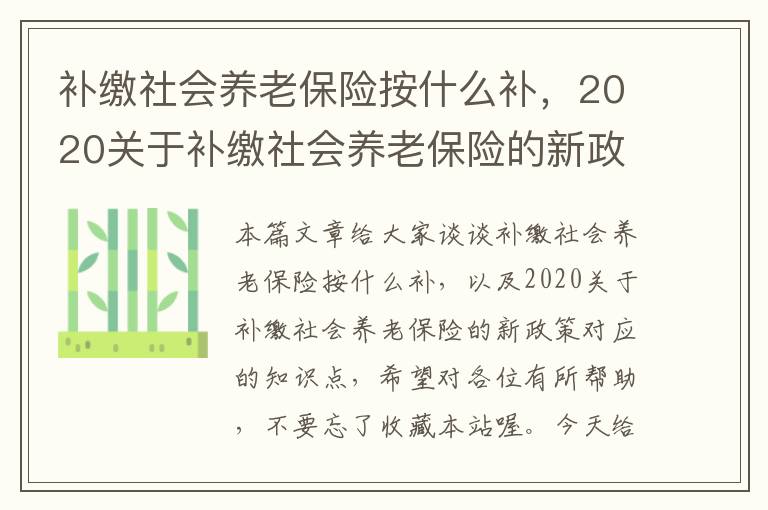 补缴社会养老保险按什么补，2020关于补缴社会养老保险的新政策