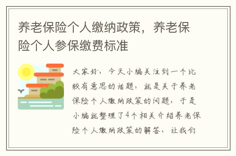 养老保险个人缴纳政策，养老保险个人参保缴费标准