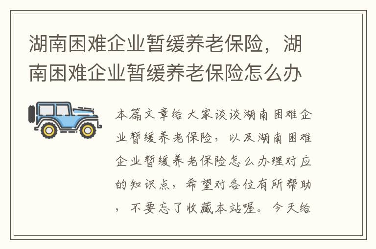 湖南困难企业暂缓养老保险，湖南困难企业暂缓养老保险怎么办理