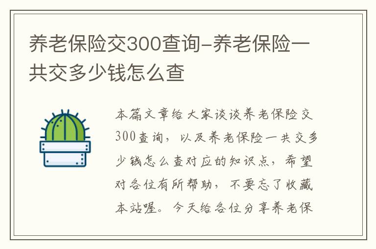 养老保险交300查询-养老保险一共交多少钱怎么查