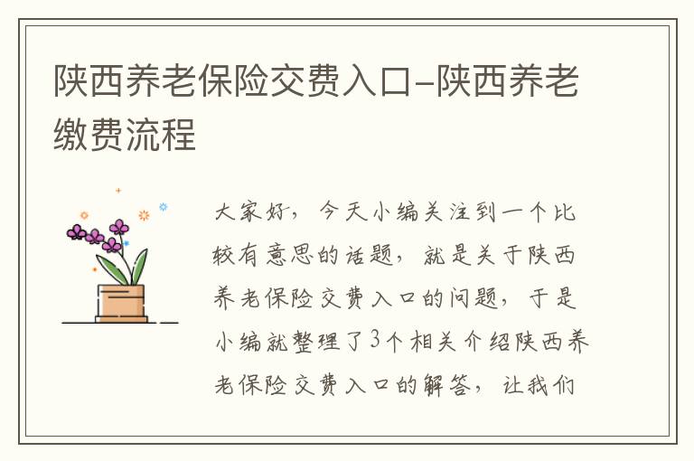 陕西养老保险交费入口-陕西养老缴费流程