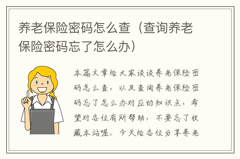 养老保险密码怎么查（查询养老保险密码忘了怎么办）