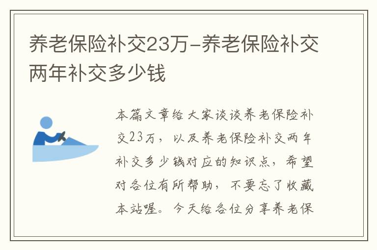 养老保险补交23万-养老保险补交两年补交多少钱