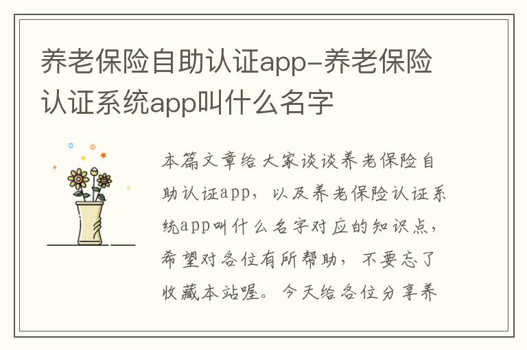 养老保险自助认证app-养老保险认证系统app叫什么名字