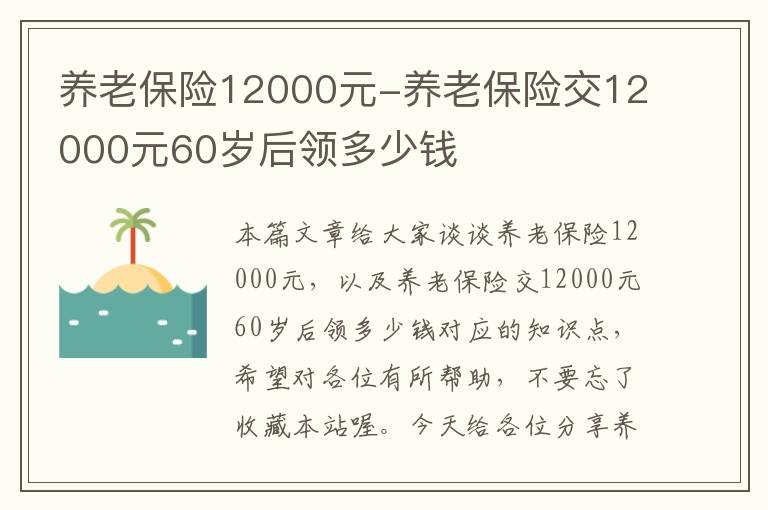 养老保险12000元-养老保险交12000元60岁后领多少钱