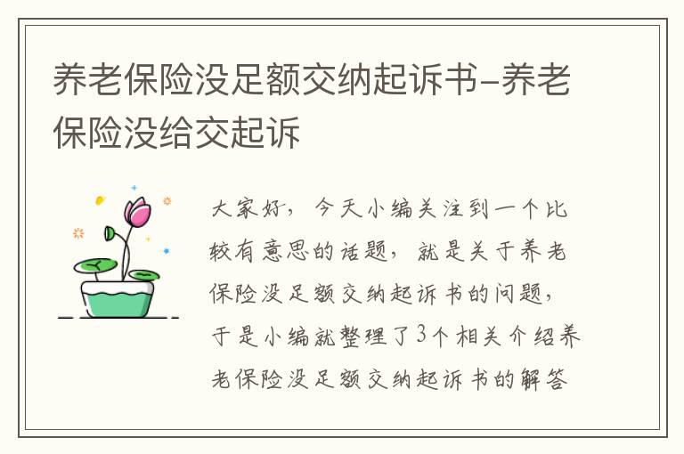 养老保险没足额交纳起诉书-养老保险没给交起诉