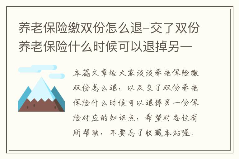 养老保险缴双份怎么退-交了双份养老保险什么时候可以退掉另一份保险