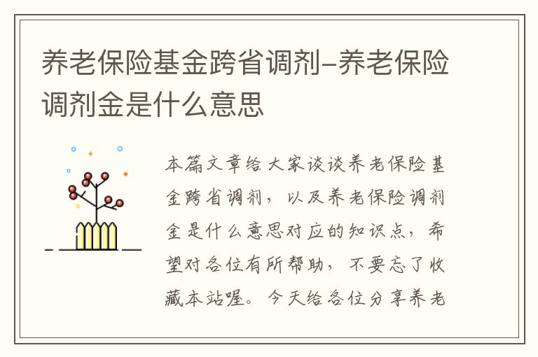 养老保险基金跨省调剂-养老保险调剂金是什么意思