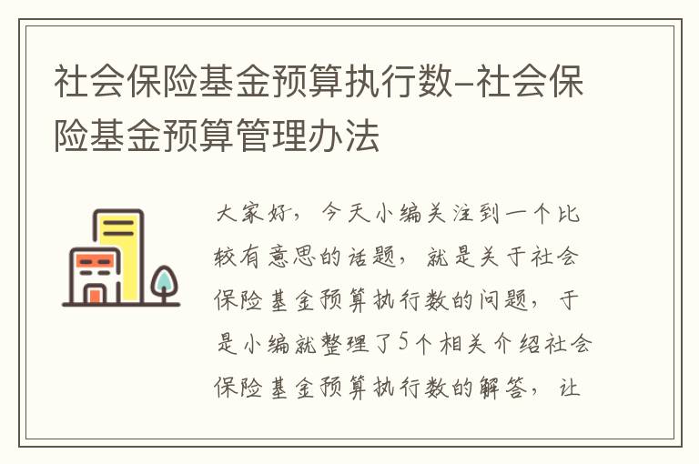 社会保险基金预算执行数-社会保险基金预算管理办法