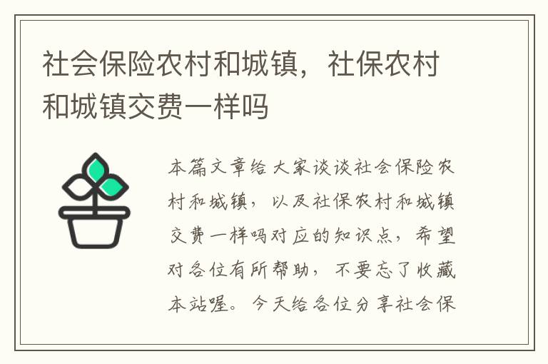 社会保险农村和城镇，社保农村和城镇交费一样吗