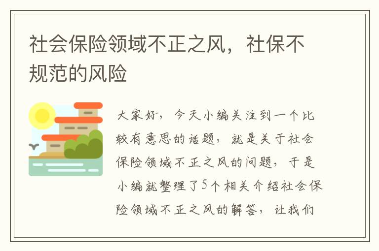 社会保险领域不正之风，社保不规范的风险