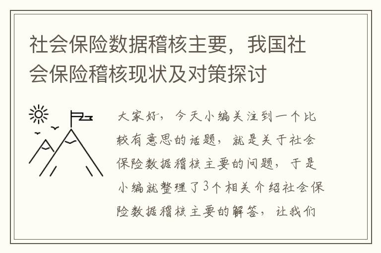 社会保险数据稽核主要，我国社会保险稽核现状及对策探讨