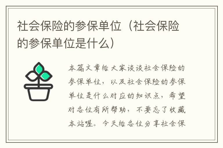 社会保险的参保单位（社会保险的参保单位是什么）