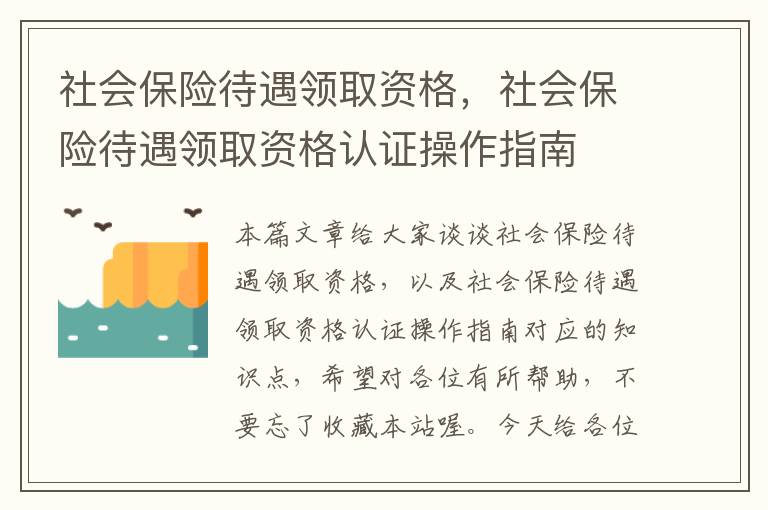 社会保险待遇领取资格，社会保险待遇领取资格认证操作指南