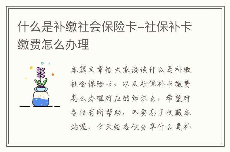 什么是补缴社会保险卡-社保补卡缴费怎么办理