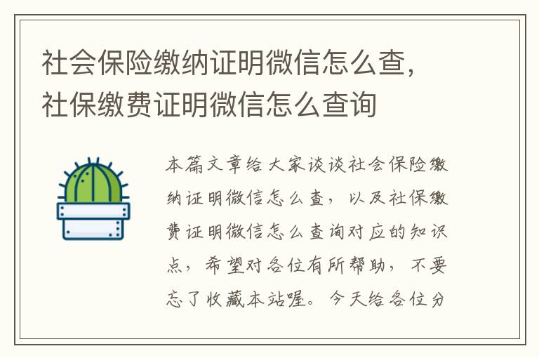 社会保险缴纳证明微信怎么查，社保缴费证明微信怎么查询