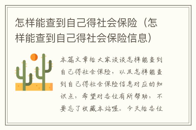 怎样能查到自己得社会保险（怎样能查到自己得社会保险信息）