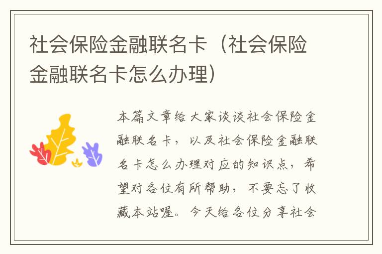 社会保险金融联名卡（社会保险金融联名卡怎么办理）