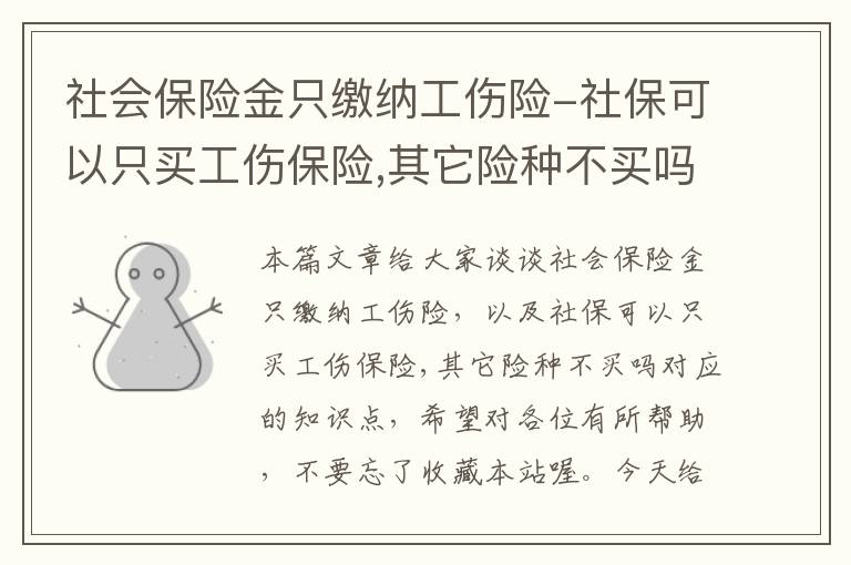 社会保险金只缴纳工伤险-社保可以只买工伤保险,其它险种不买吗