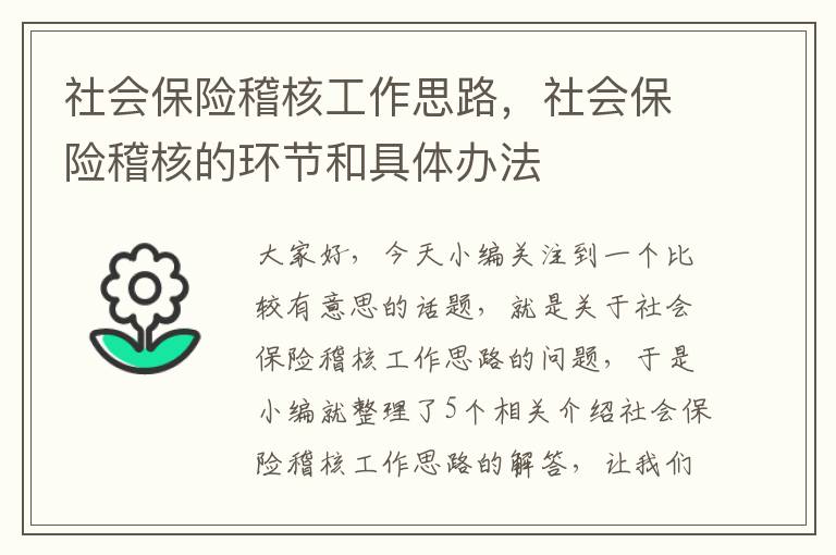 社会保险稽核工作思路，社会保险稽核的环节和具体办法