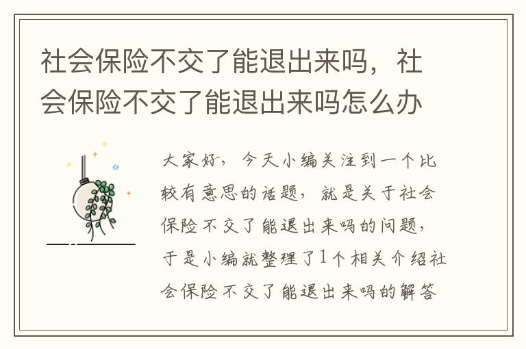 社会保险不交了能退出来吗，社会保险不交了能退出来吗怎么办