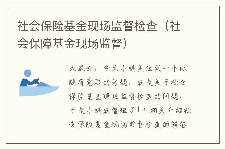 社会保险基金现场监督检查（社会保障基金现场监督）