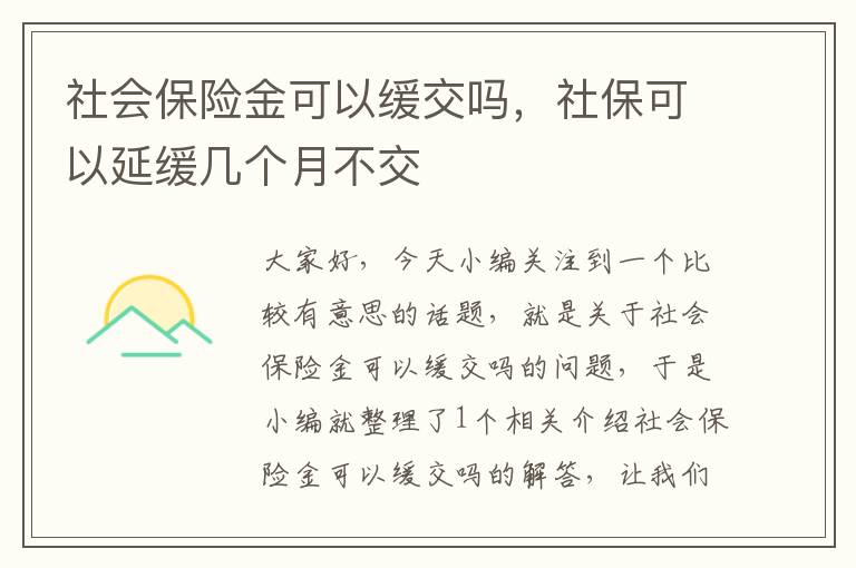 社会保险金可以缓交吗，社保可以延缓几个月不交