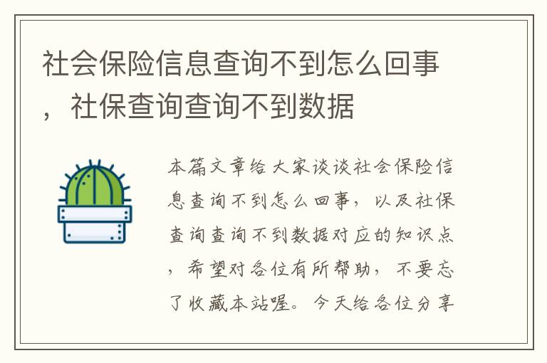 社会保险信息查询不到怎么回事，社保查询查询不到数据