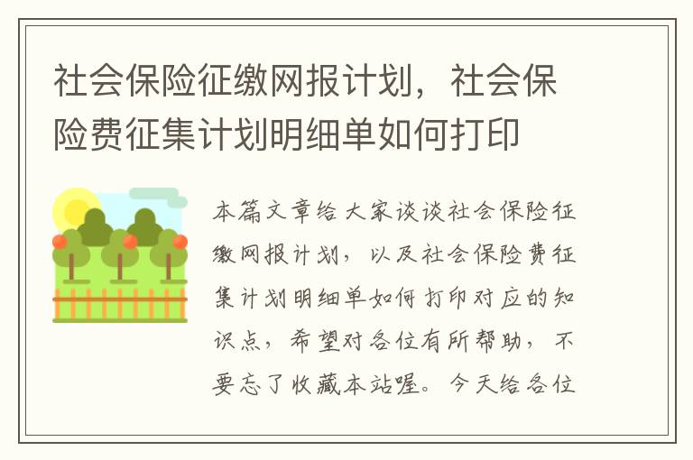 社会保险征缴网报计划，社会保险费征集计划明细单如何打印