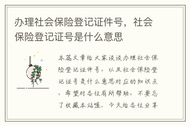 办理社会保险登记证件号，社会保险登记证号是什么意思