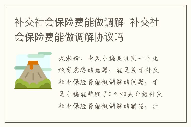 补交社会保险费能做调解-补交社会保险费能做调解协议吗