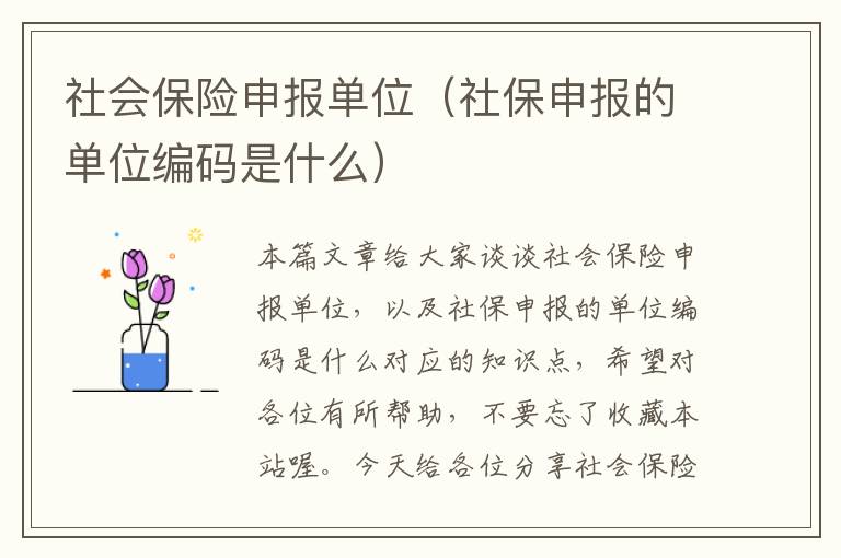 社会保险申报单位（社保申报的单位编码是什么）