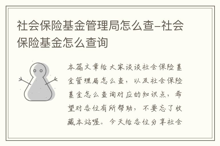 社会保险基金管理局怎么查-社会保险基金怎么查询