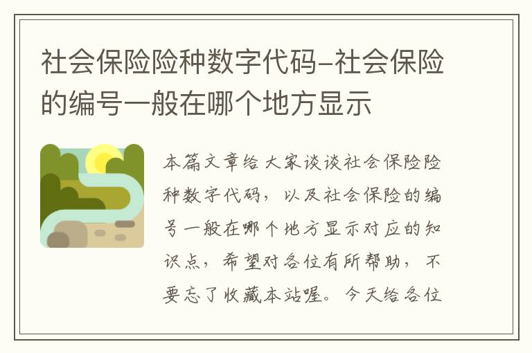 社会保险险种数字代码-社会保险的编号一般在哪个地方显示