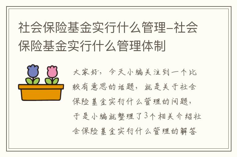 社会保险基金实行什么管理-社会保险基金实行什么管理体制