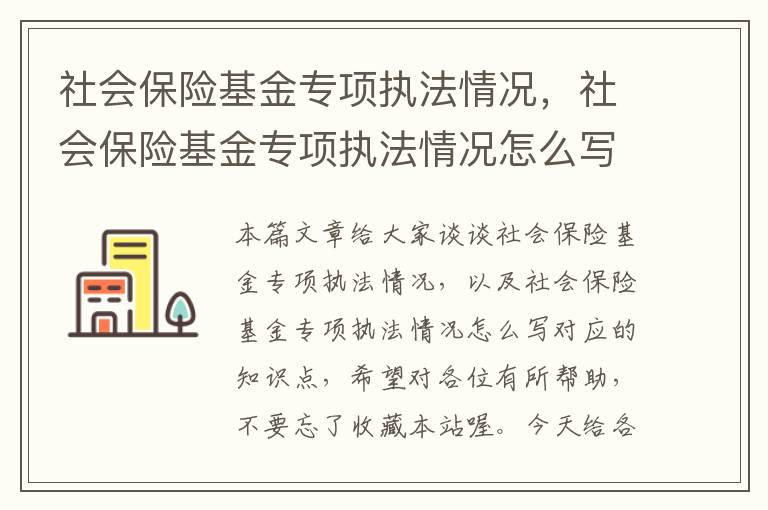 社会保险基金专项执法情况，社会保险基金专项执法情况怎么写