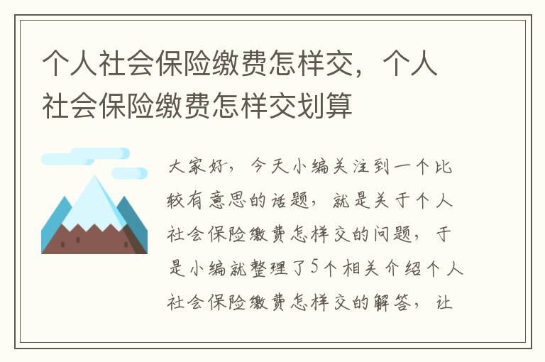 个人社会保险缴费怎样交，个人社会保险缴费怎样交划算