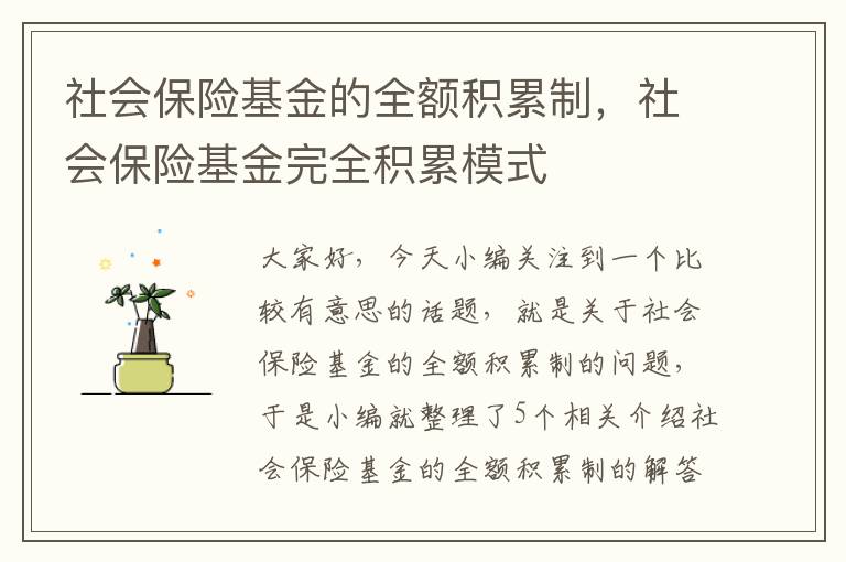 社会保险基金的全额积累制，社会保险基金完全积累模式